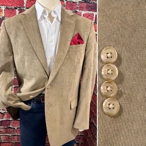 LAUREN RALPH LAUREN MENS BLAZER SIZE 46 TAN SPORT COAT RIBBED POLY BLEND JACKET